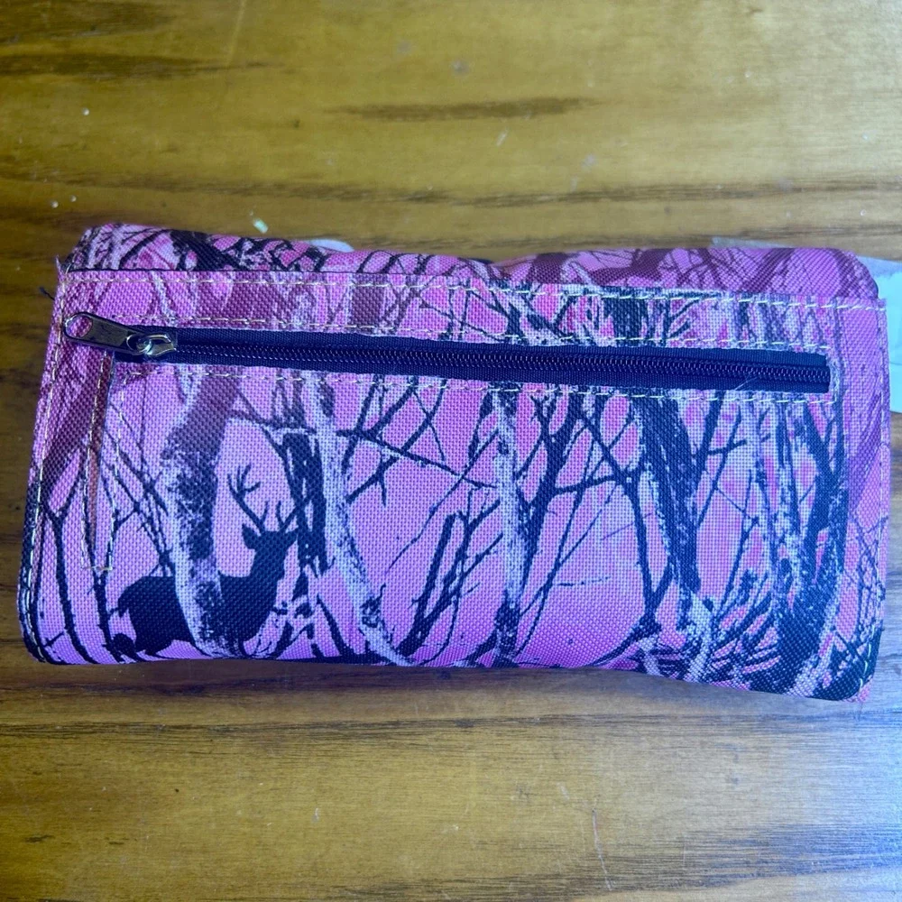 Western Camo deer Crossbody Wallet Pink Canvas Rhinestone Cross Angel Wings Y2K
